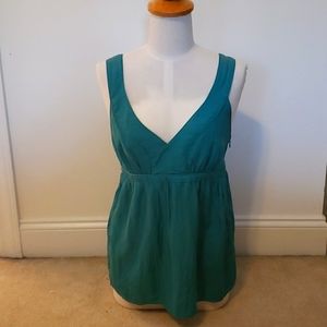 Teal Silk/Cotton Sleeveless Top
